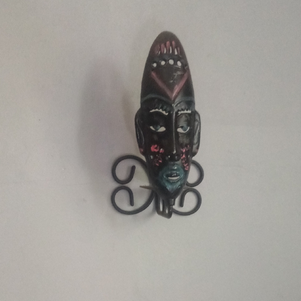 Handcrafted Tribal Mask Wall Decor - Black and Red